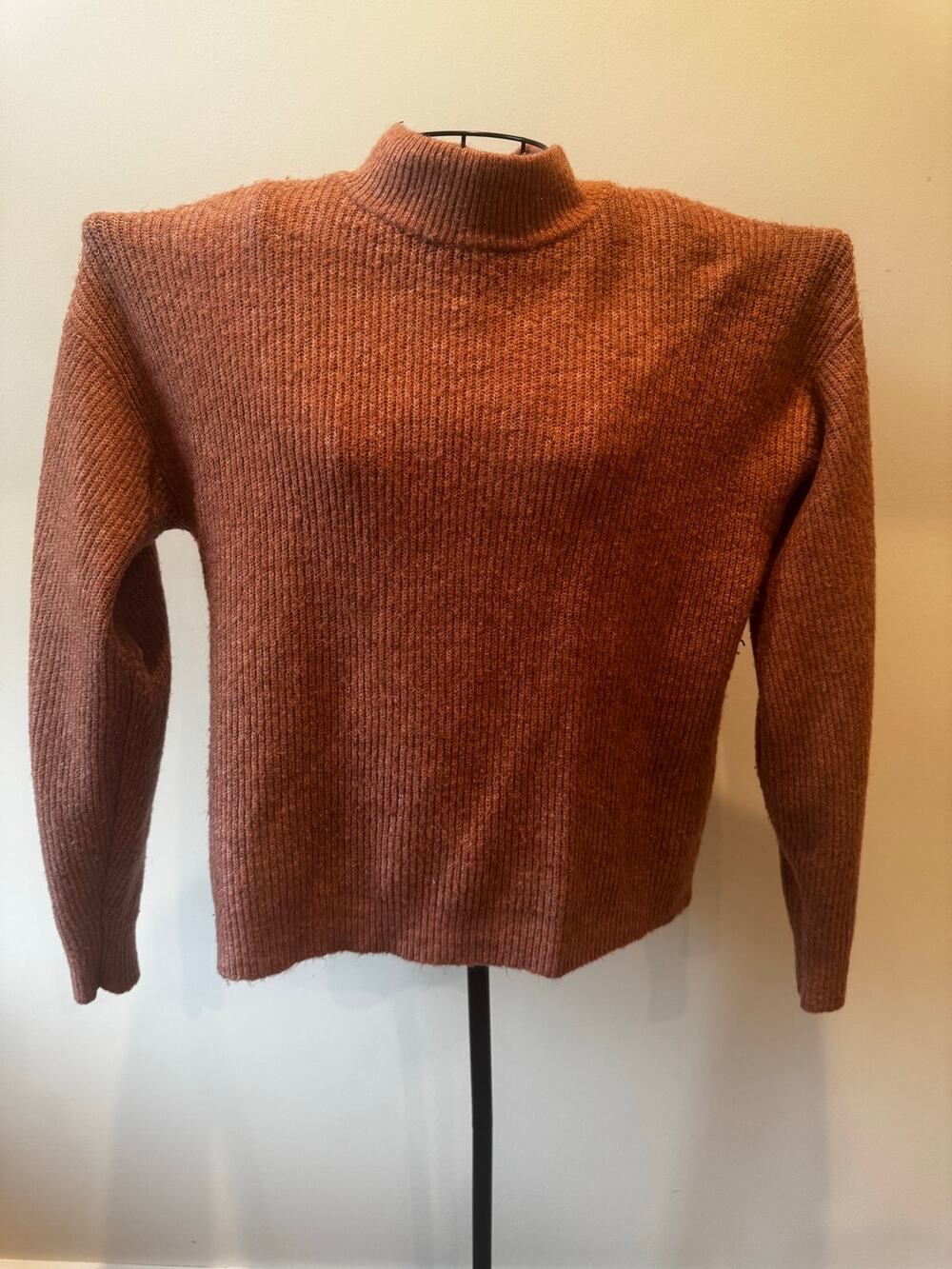 Leith Mock Neck Sweater XS Rust Brown Soft Knit Pullover